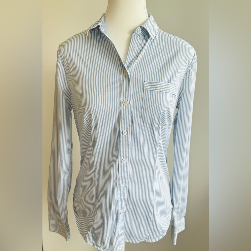 RW&CO. Light Blue and White Striped Button-Down Blouse